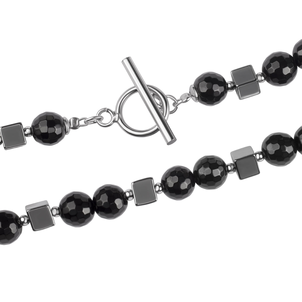 Bransoletka srebrna z hematytem i onyksem - Verona