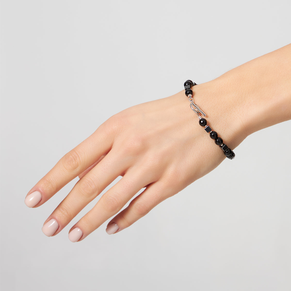 Bransoletka srebrna z hematytem i onyksem - Verona