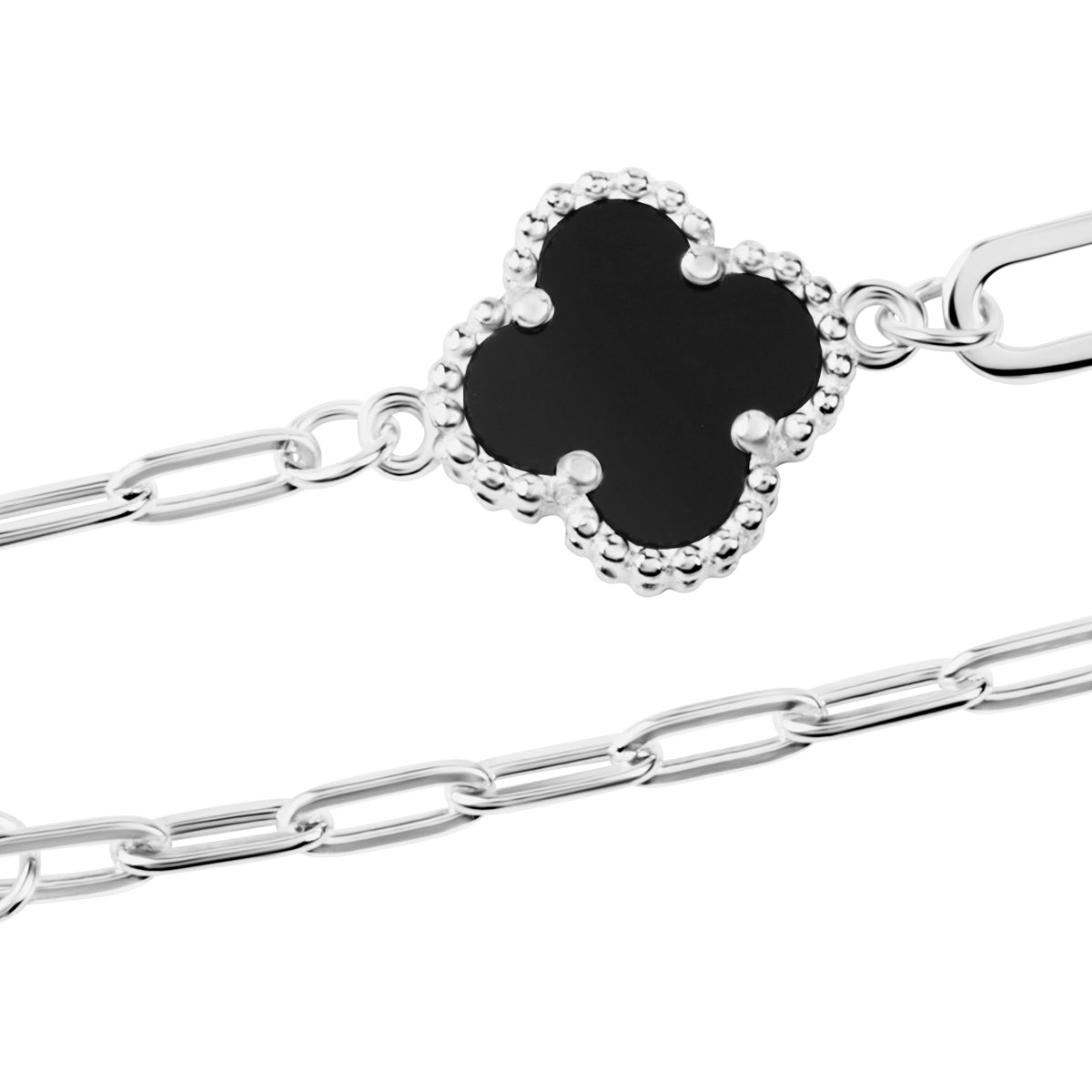 Bransoletka srebrna z czarnym onyksem - koniczyna - Verona