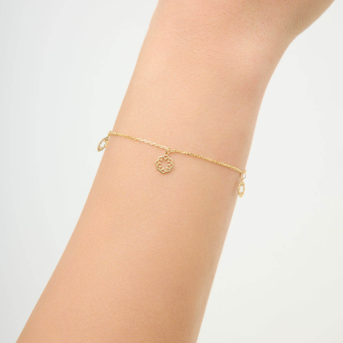 Bransoletka srebrna pozłacana - kwiaty