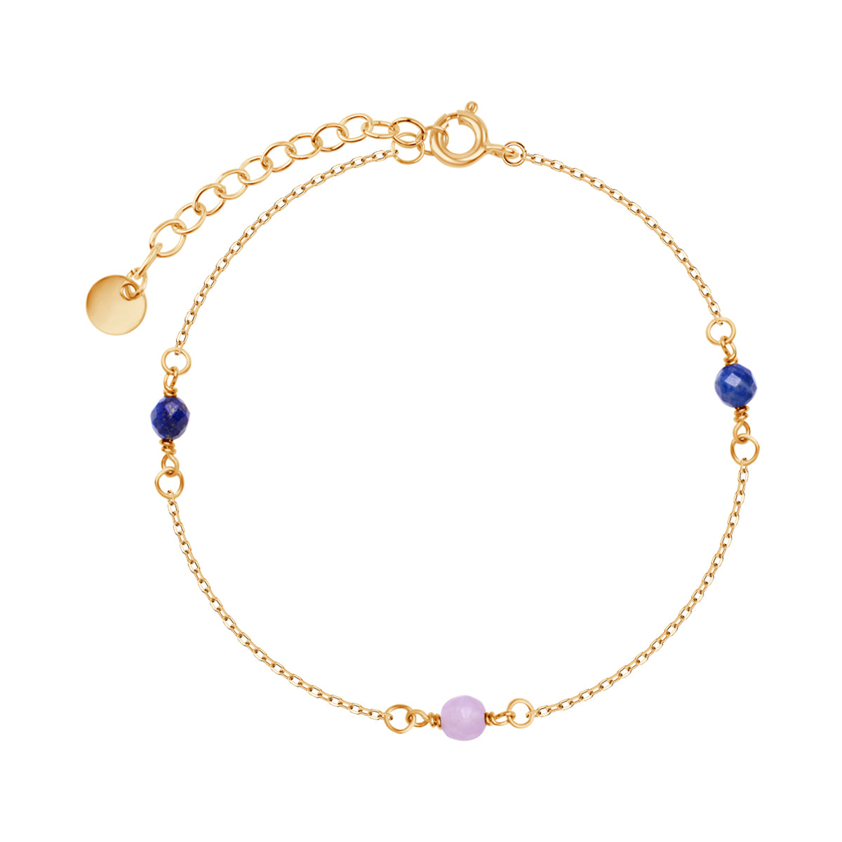 Bransoletka srebrna pozłacana z lepidolitem i lapisem lazuli