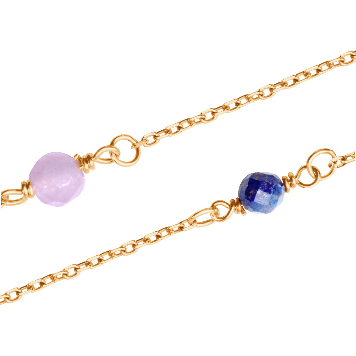 Bransoletka srebrna pozłacana z lepidolitem i lapisem lazuli