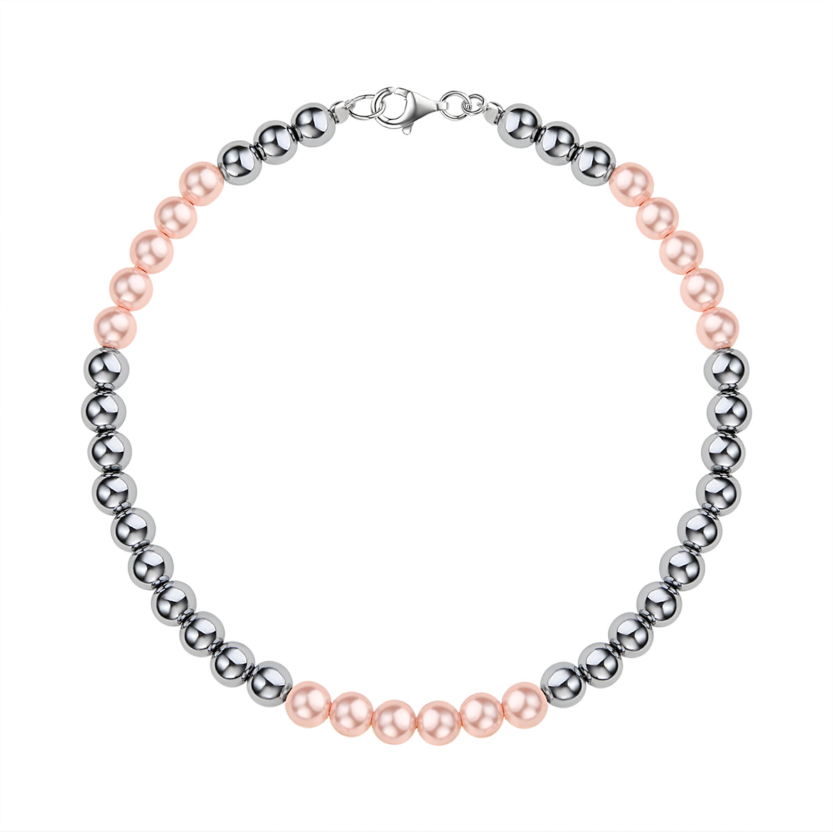 Bransoletka srebrna z hematytem i muszlą - kulki - Grafito