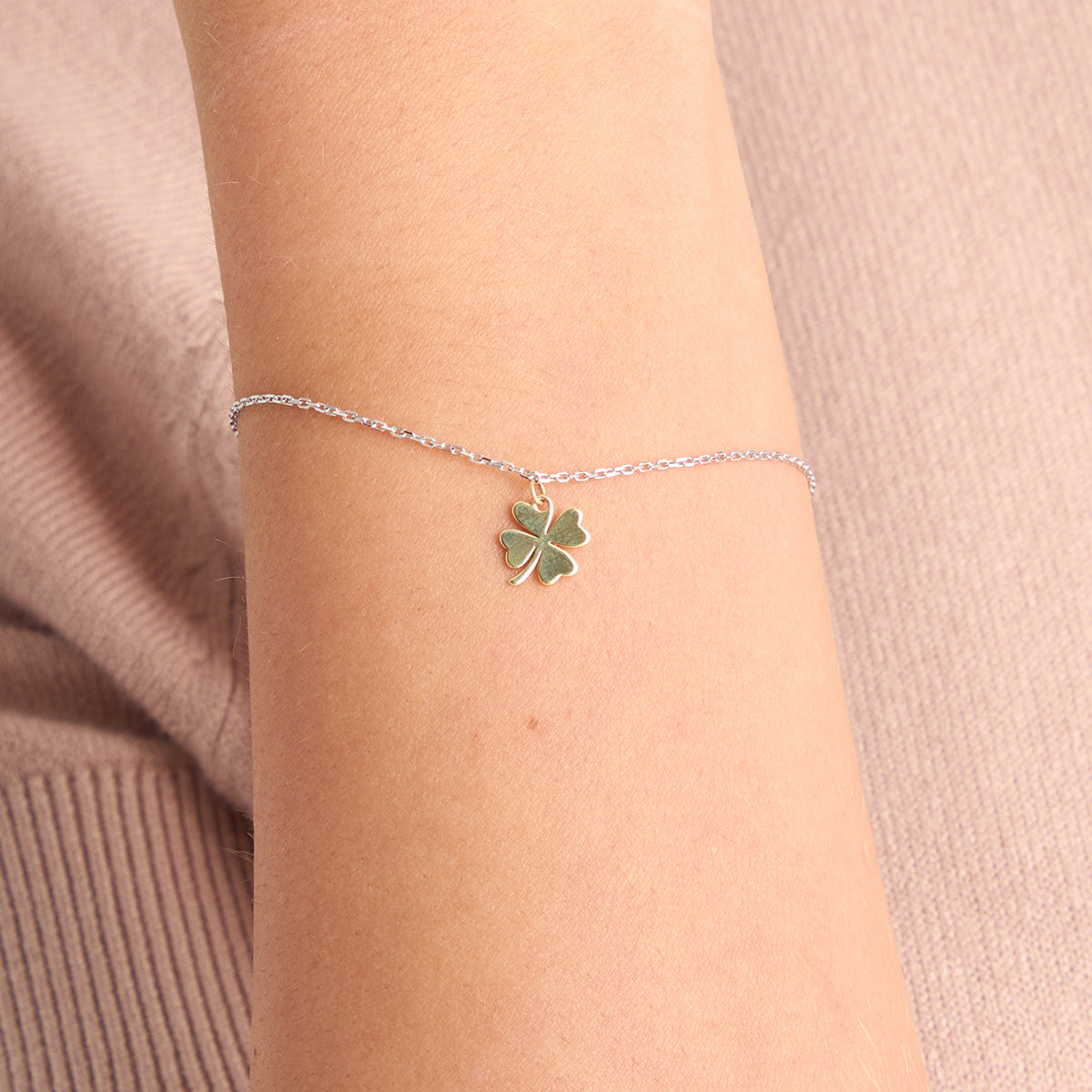 Bransoletka srebrna pozłacana - koniczynka