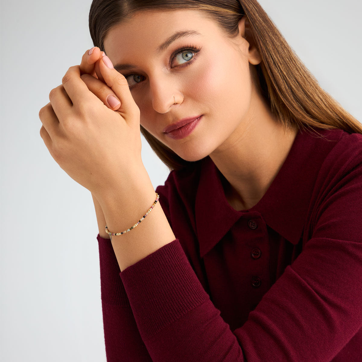 Bransoletka srebrna pozłacana z turmalinami - kulki