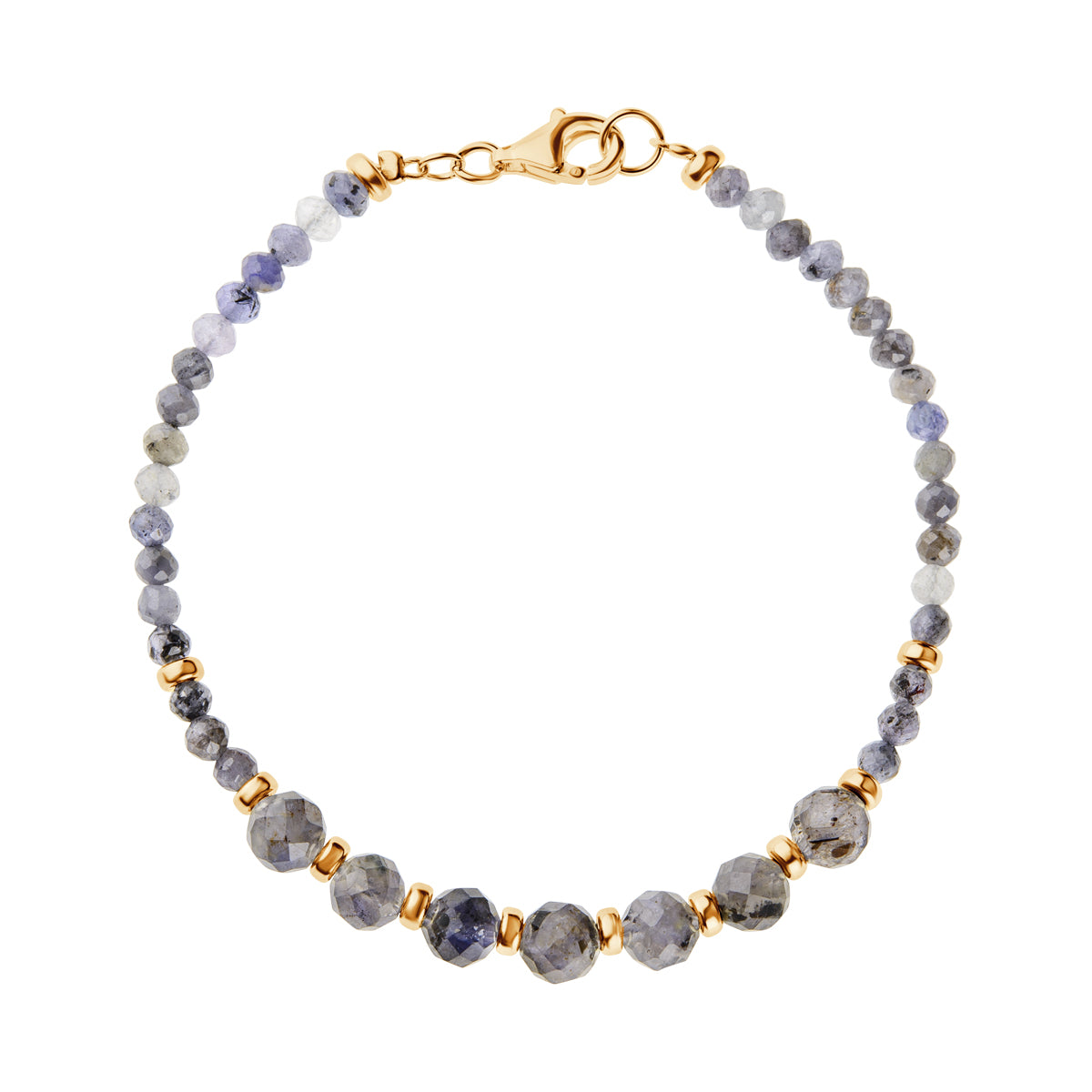 Bransoletka srebrna pozłacana z szarymi szafirami - kulki