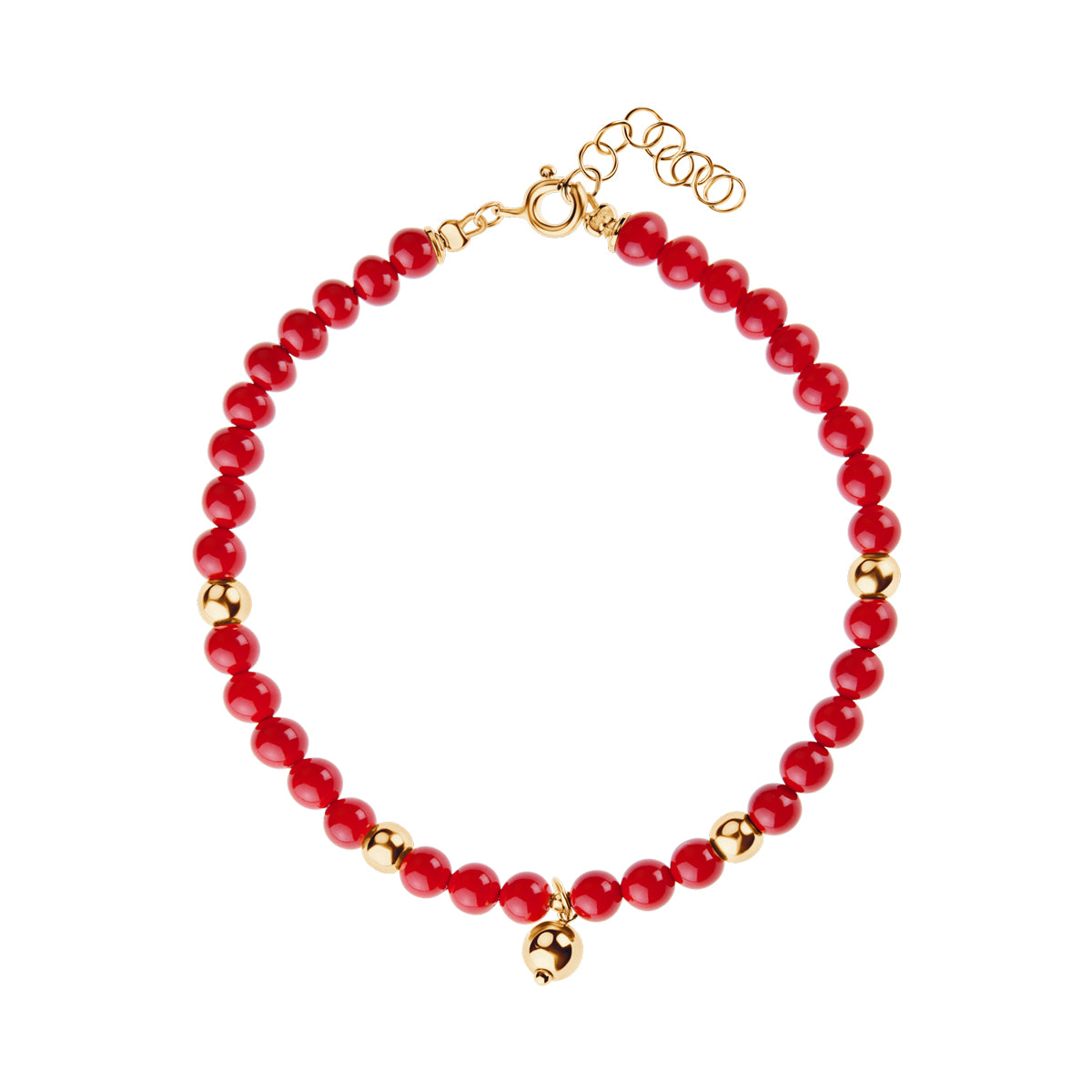 Bransoletka srebrna pozłacana z czerwonymi muszlami - kulki