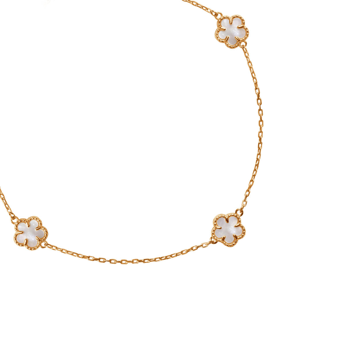 Bransoletka złota z białą masą perłową - kwiaty - Bambini