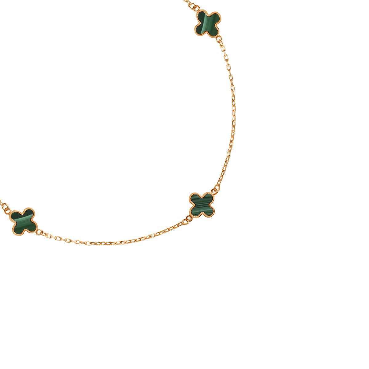 Bransoletka złota z zielonym malachitem - koniczyna