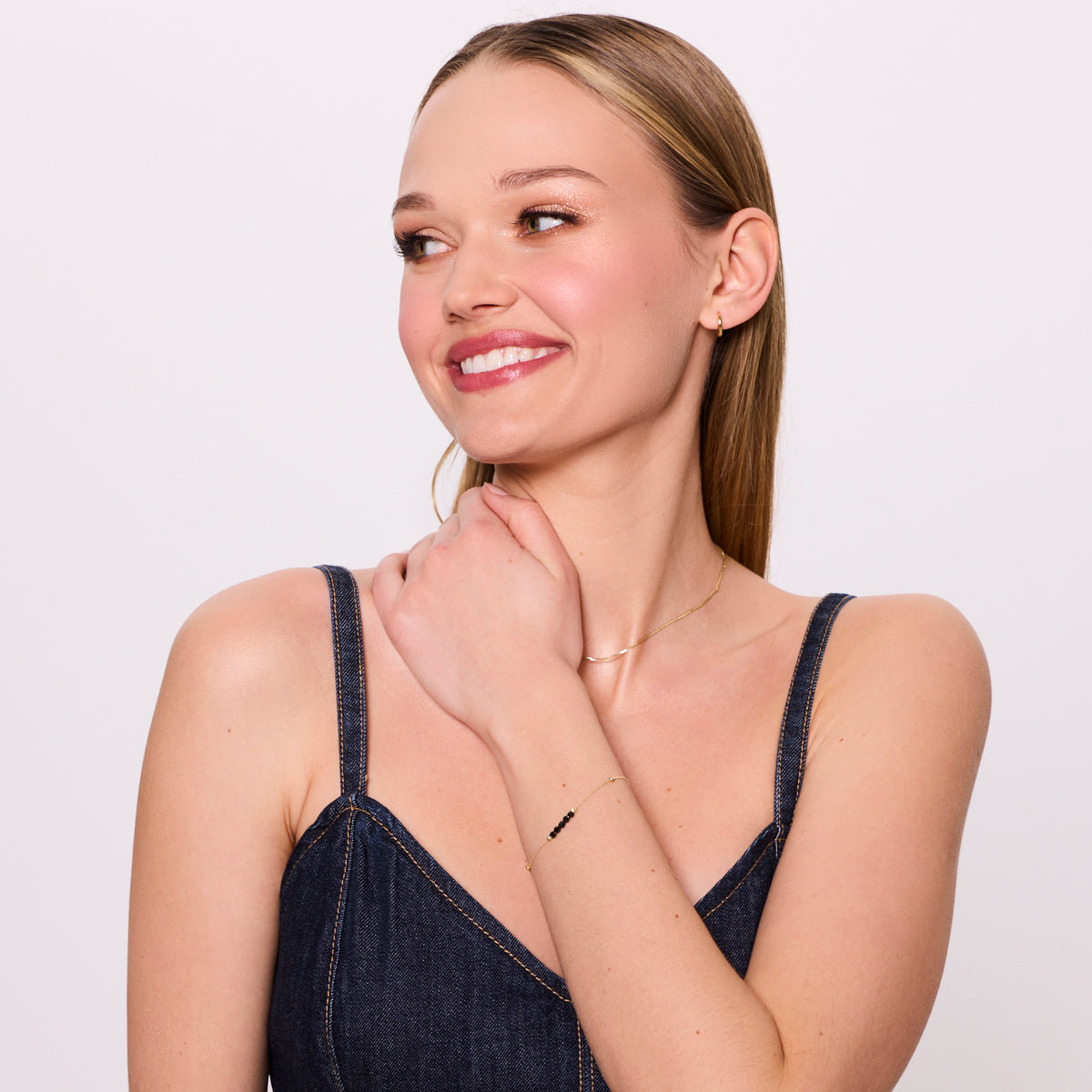 Bransoletka złota z czarnymi cyrkoniami - kulki - Verona