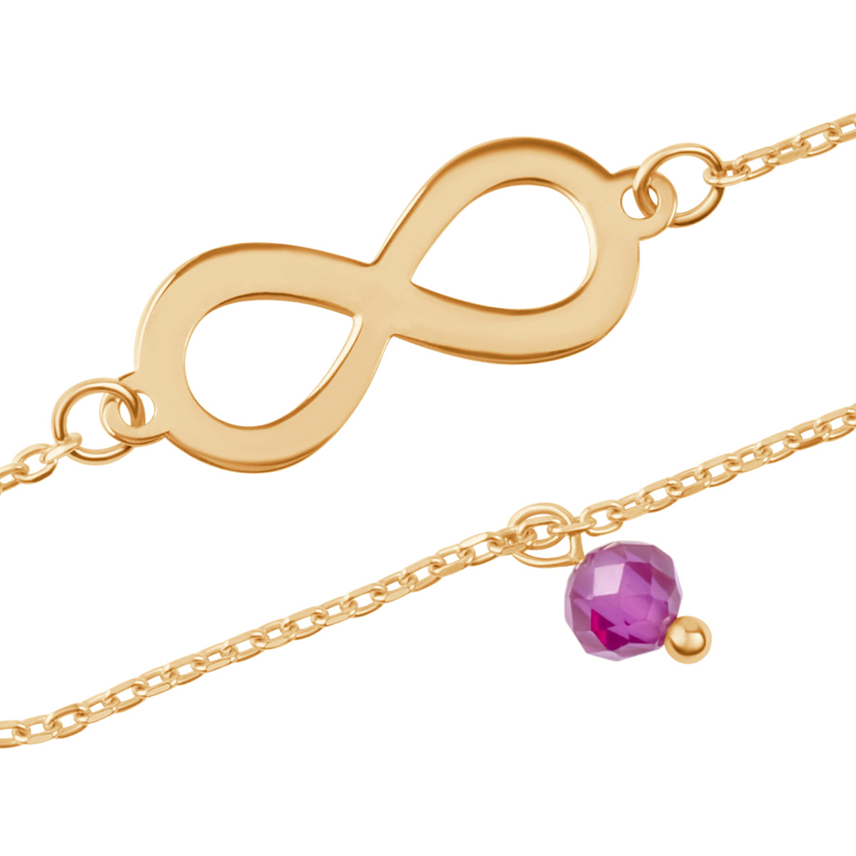 Bransoletka złota z różową cyrkonią - nieskończoność