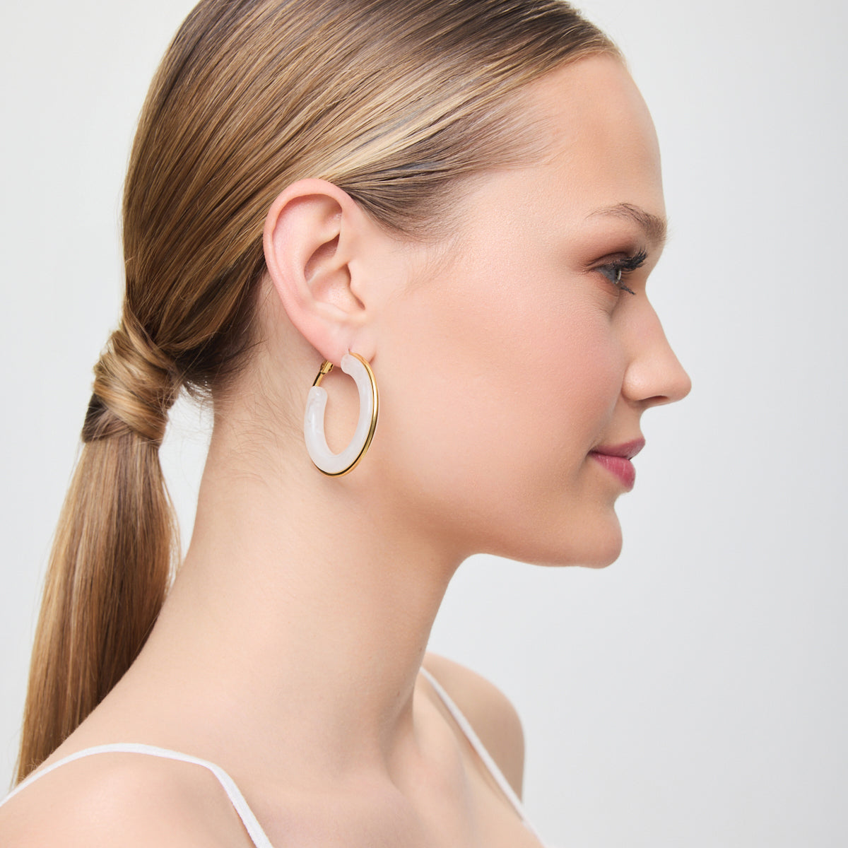 Kolczyki stalowe z białym szkłem - koła - Moderno