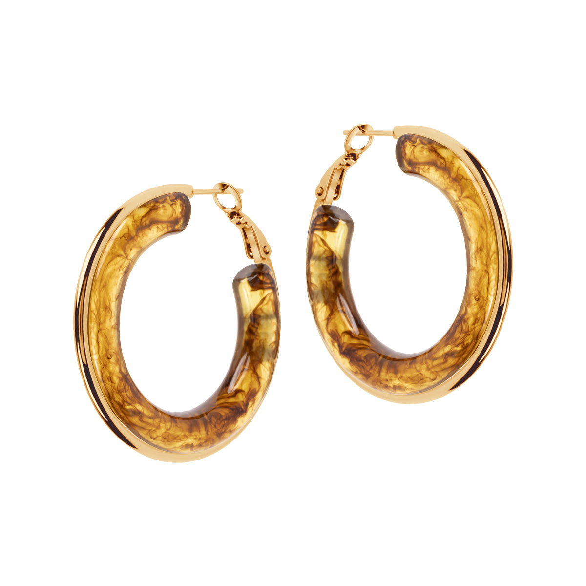 Kolczyki stalowe z brązowym szkłem - koła - Moderno