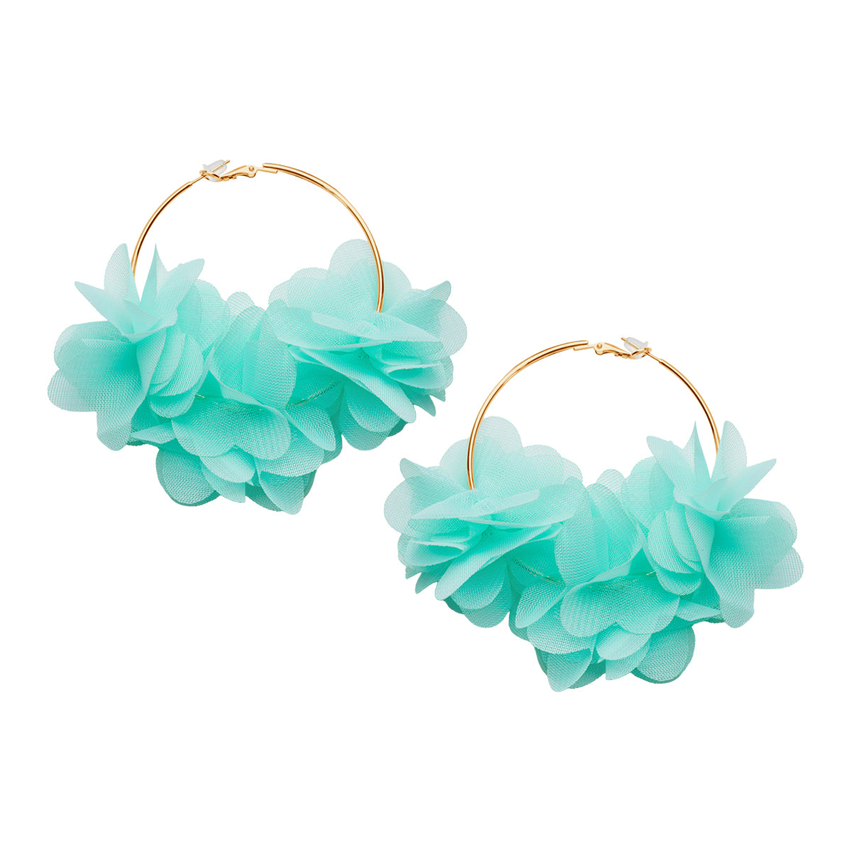 Kolczyki z mosiądzu pozłacane wiszące z turkusową tkaniną - koła - Moderno