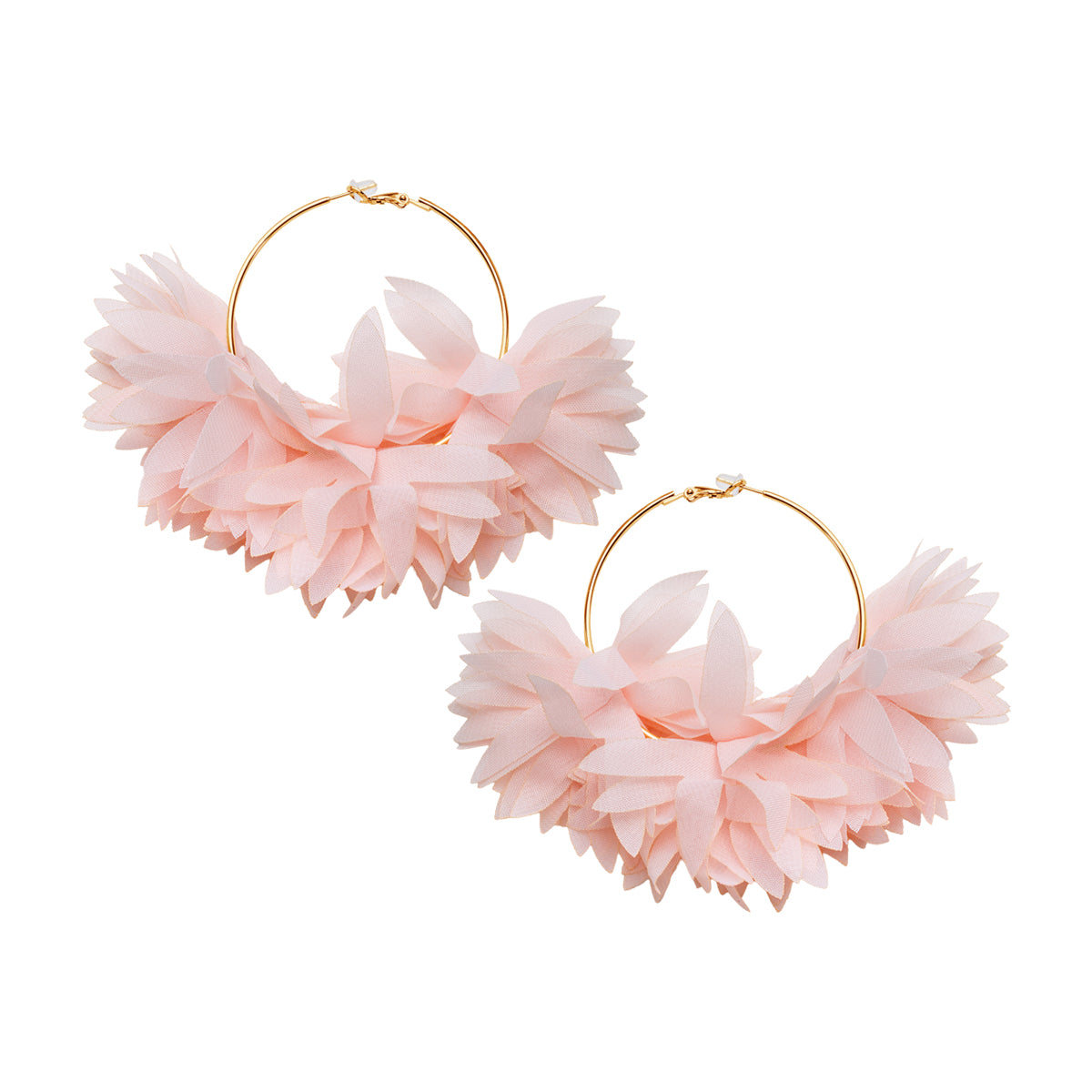 Kolczyki z mosiądzu pozłacane wiszące z różową tkaniną - koła - Moderno