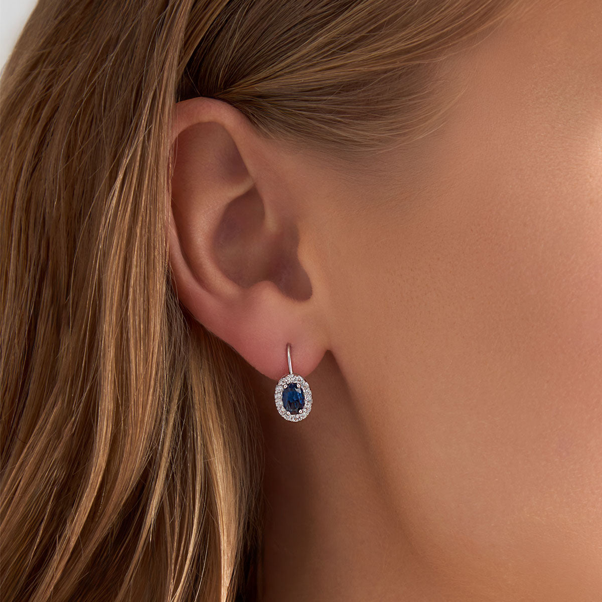 Kolczyki srebrne z niebieskim szkłem i cyrkoniami