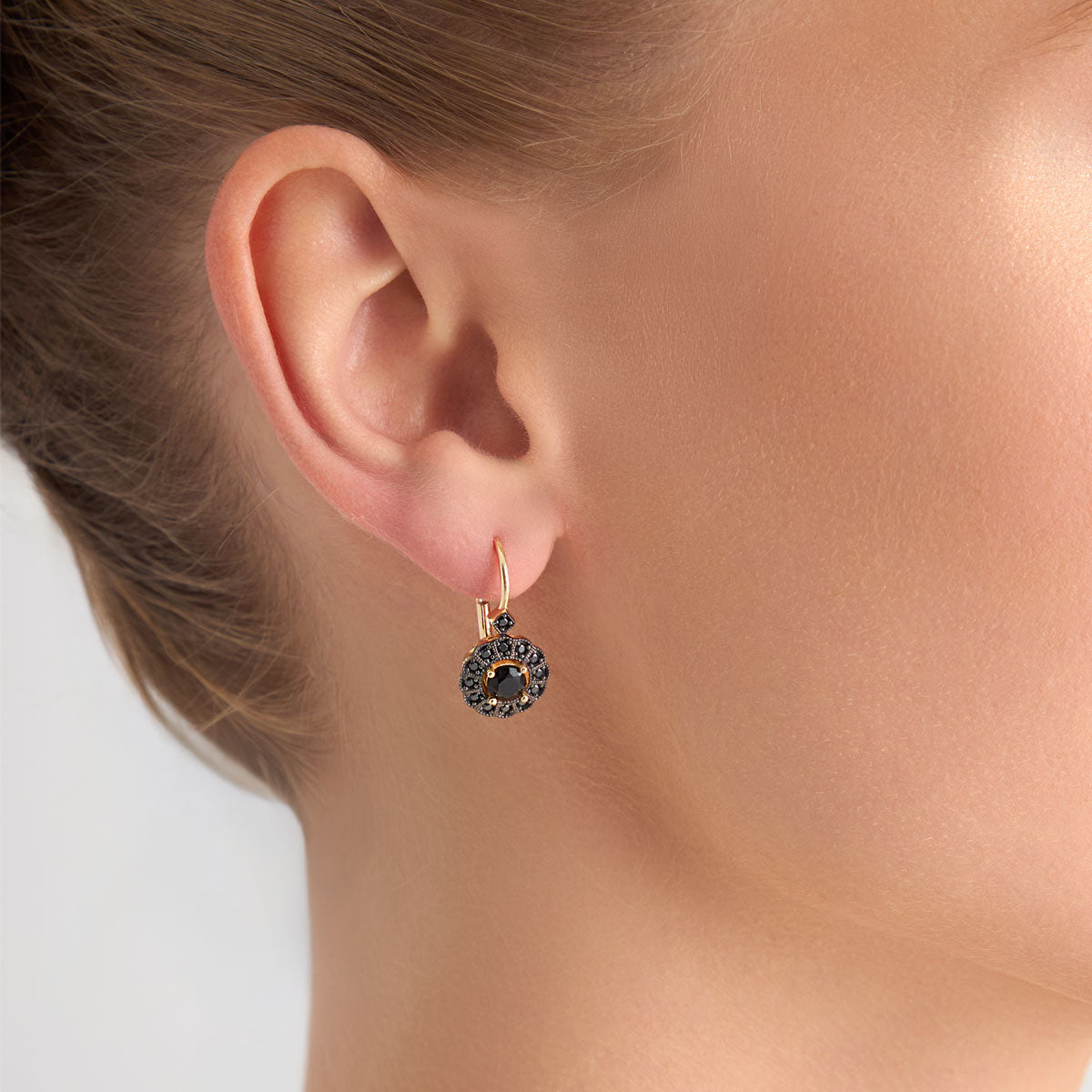 Kolczyki srebrne pozłacane z czarnymi cyrkoniami