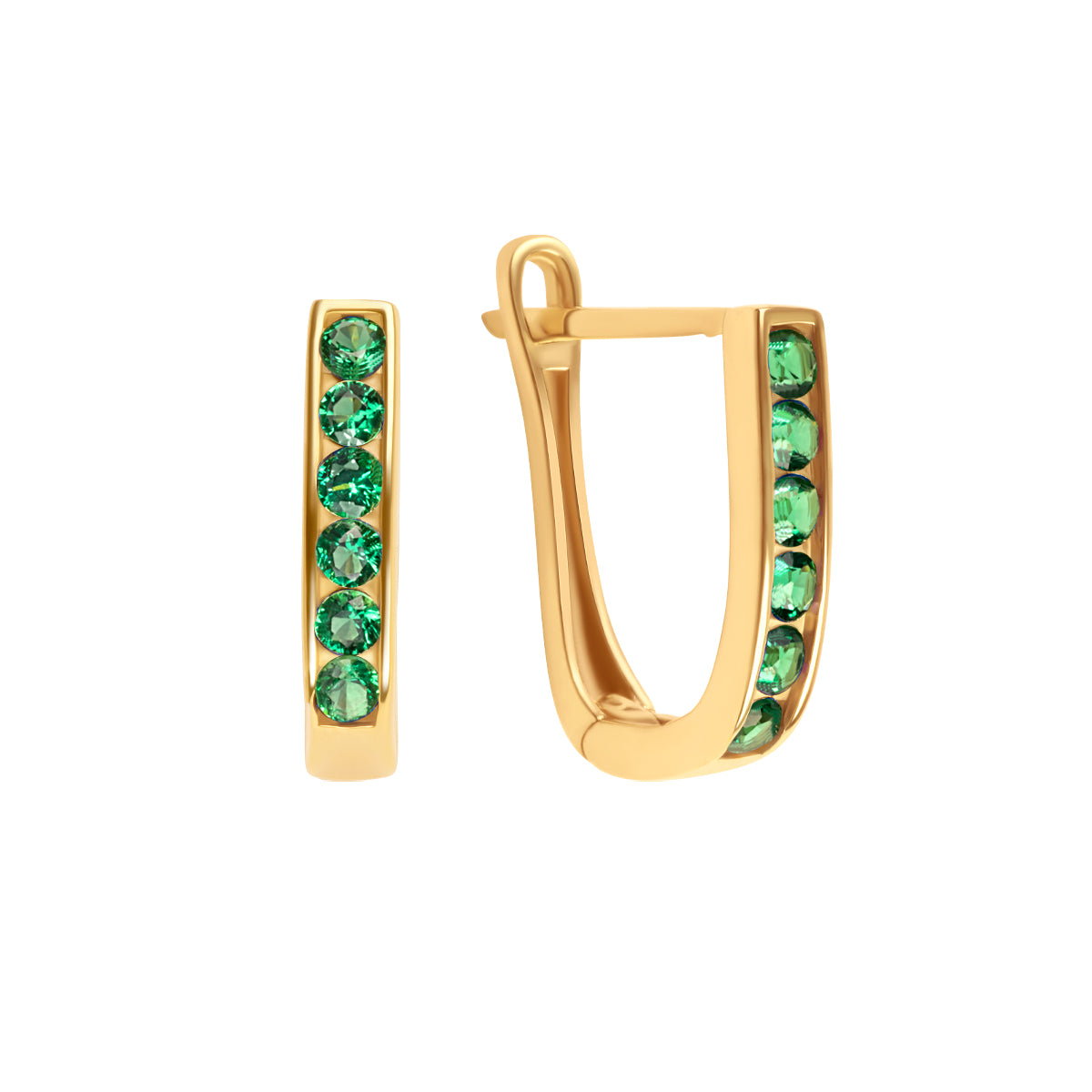 Kolczyki srebrne pozłacane z zielonymi cyrkoninami