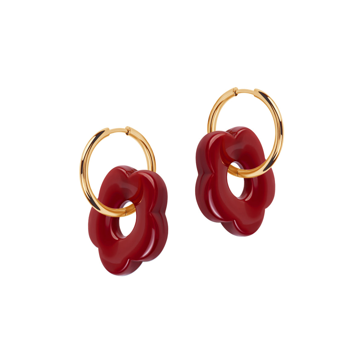 Kolczyki stalowe z czerwonym tworzywem - kwiaty - Moderno