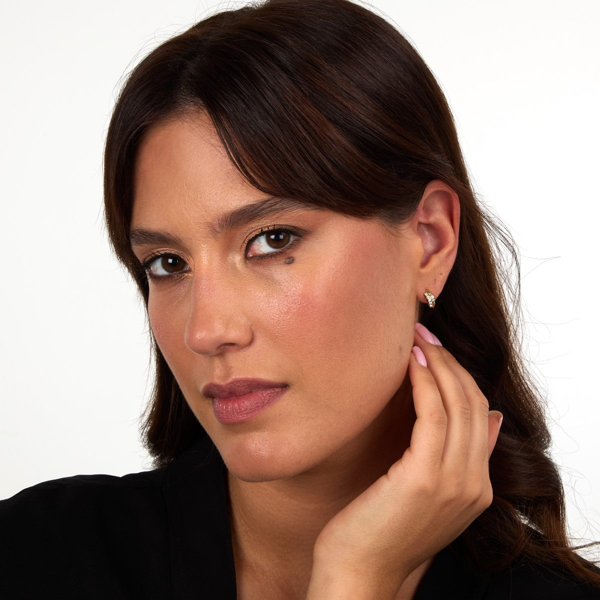 Kolczyki stalowe z cyrkoniami - Trussardi T-Logo Hoop