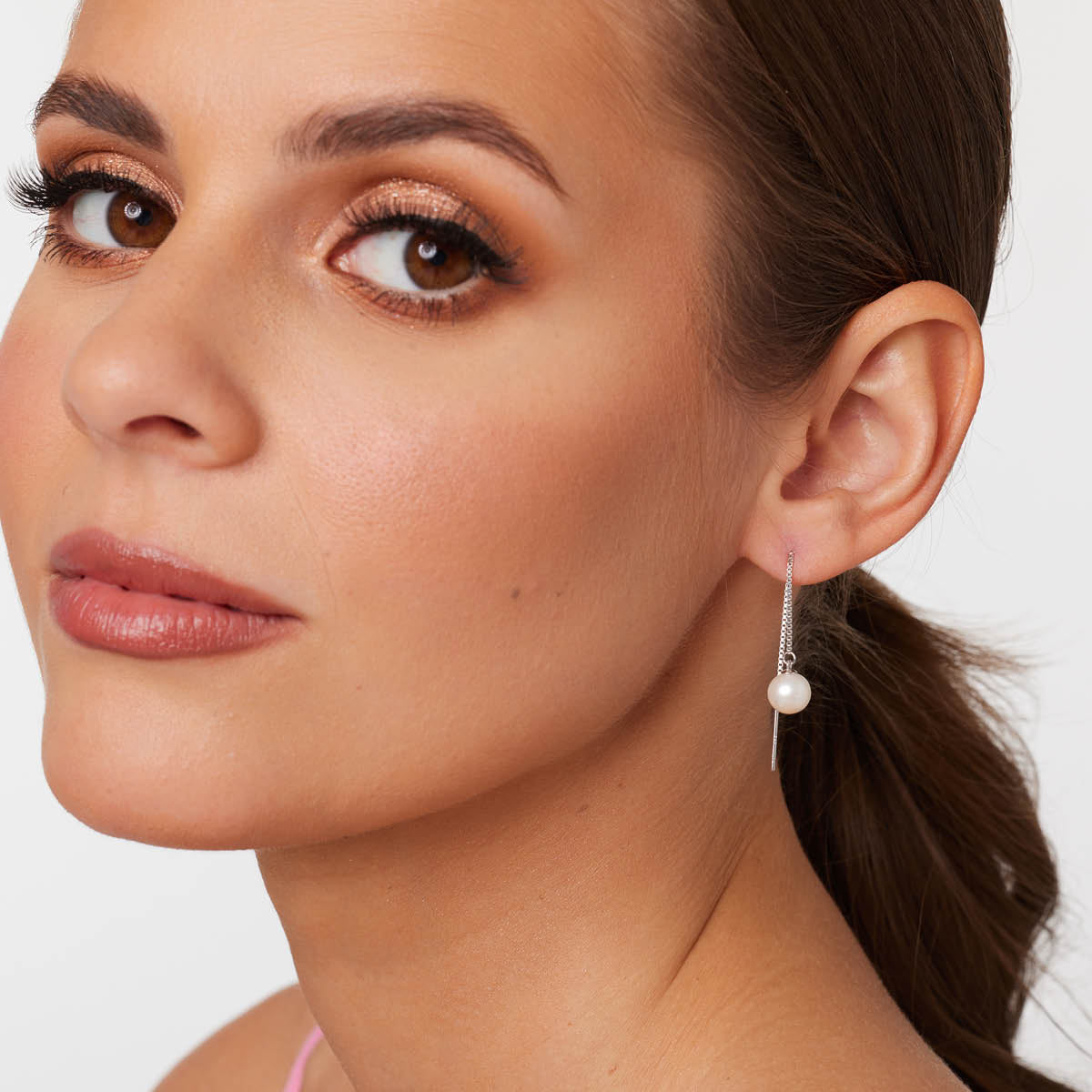 Kolczyki przeciągane srebrne z perłami - Verona