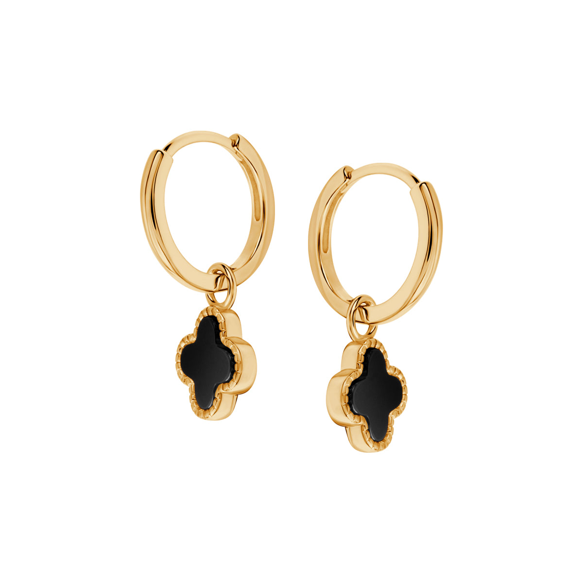 Kolczyki srebrne pozłacane z czarną emalią - koniczyny