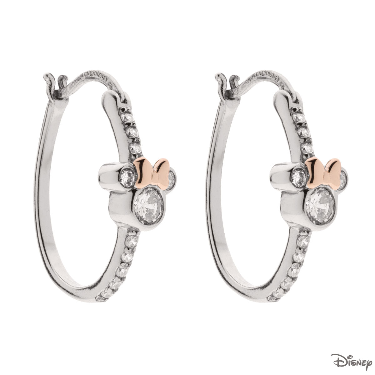 Kolczyki srebrne z cyrkoniami - koła - Myszka Minnie - Disney