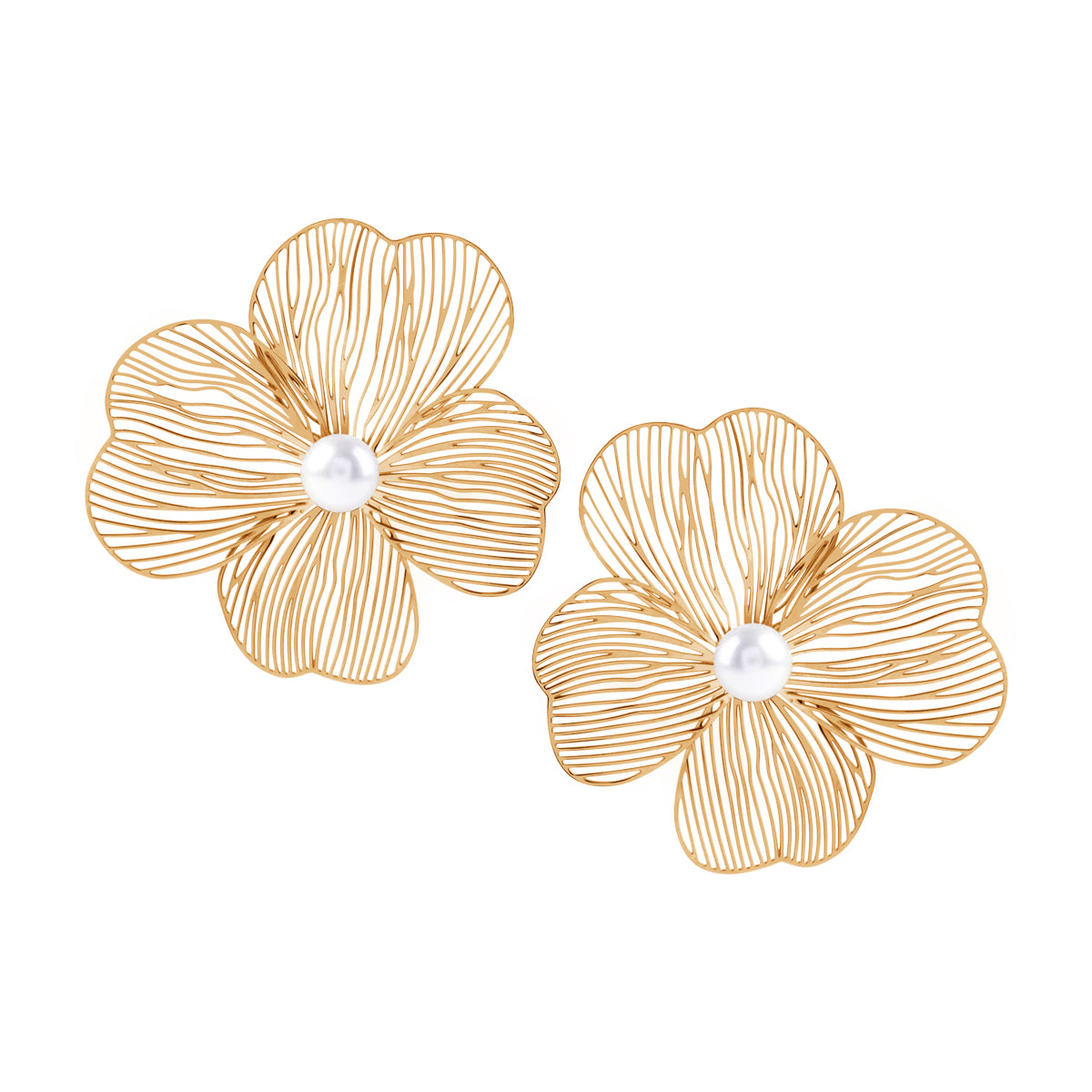 Kolczyki stalowe ażurowe z imitacją pereł - kwiaty - Moderno