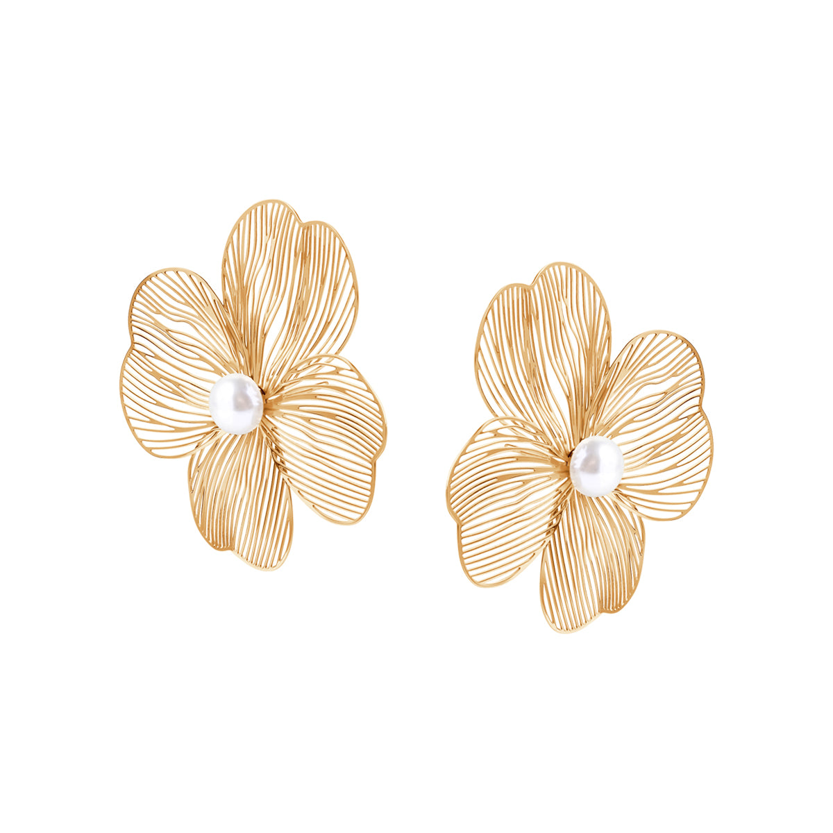 Kolczyki stalowe ażurowe z imitacją pereł - kwiaty - Moderno