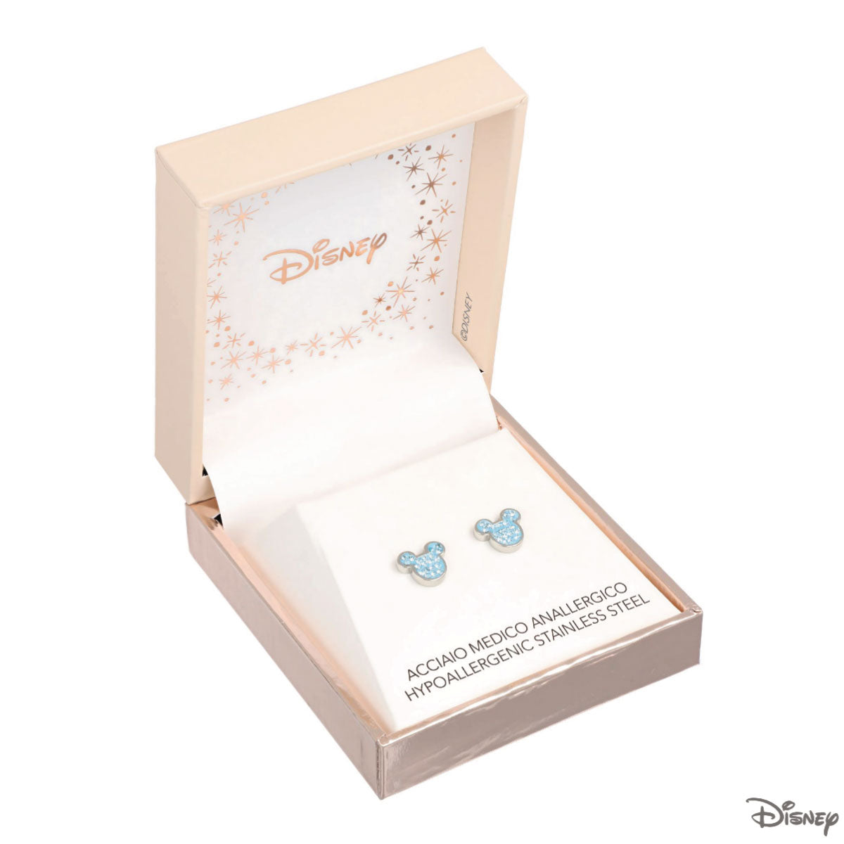 Kolczyki stalowe z niebieskimi cyrkoniami - Myszka Mickey - Disney