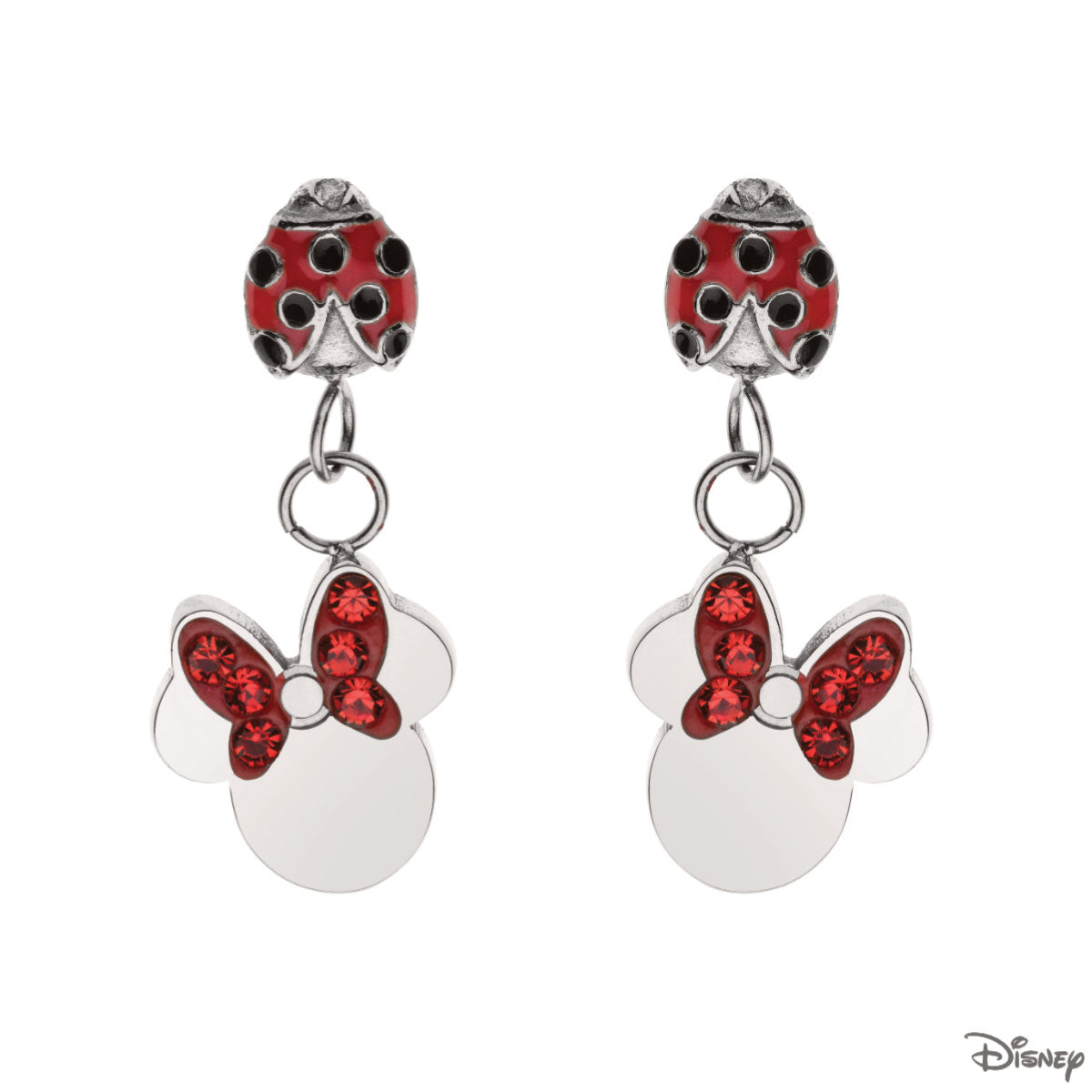 Kolczyki stalowe z czerwonymi cyrkoniami - Myszka Minnie - Disney