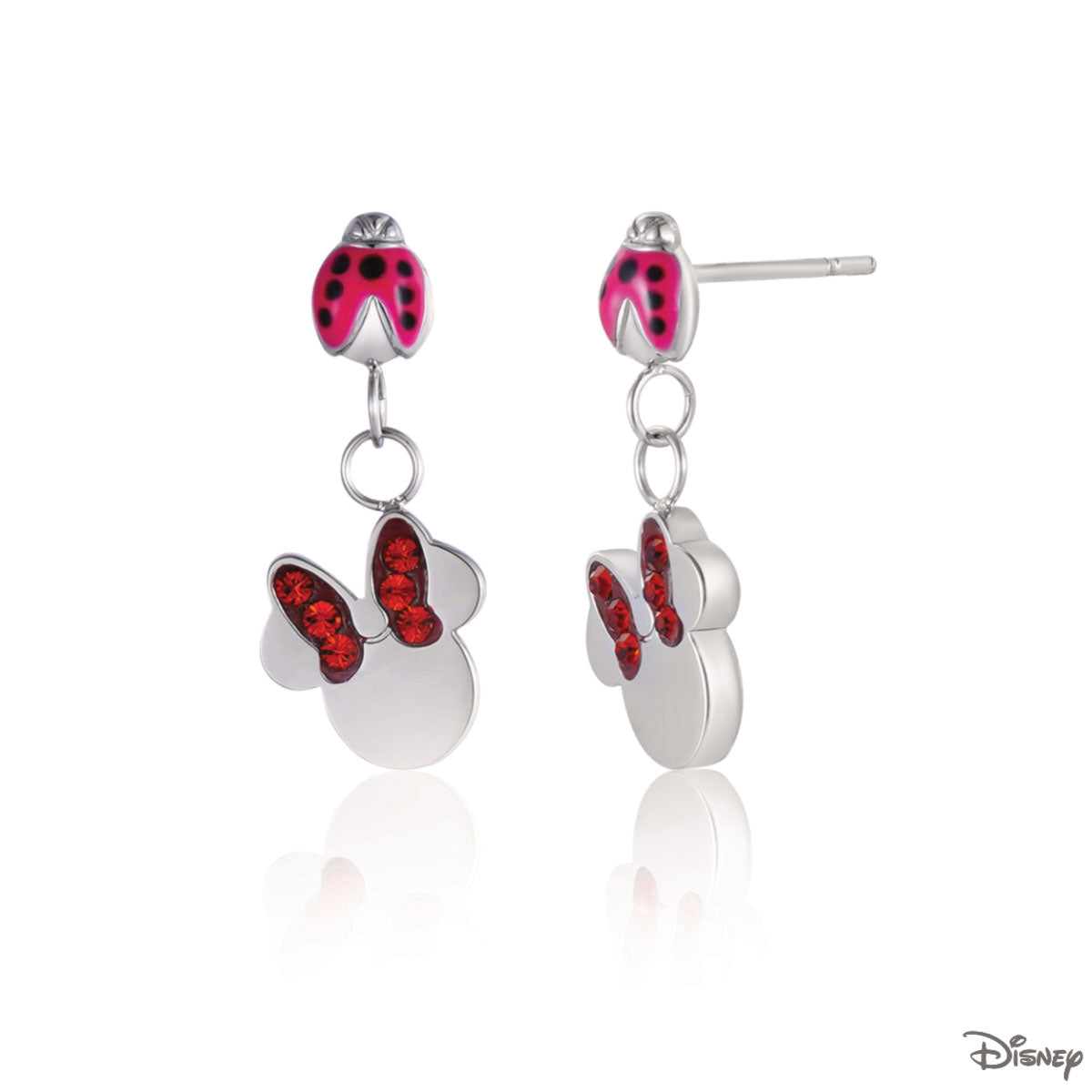Kolczyki stalowe z czerwonymi cyrkoniami - Myszka Minnie - Disney