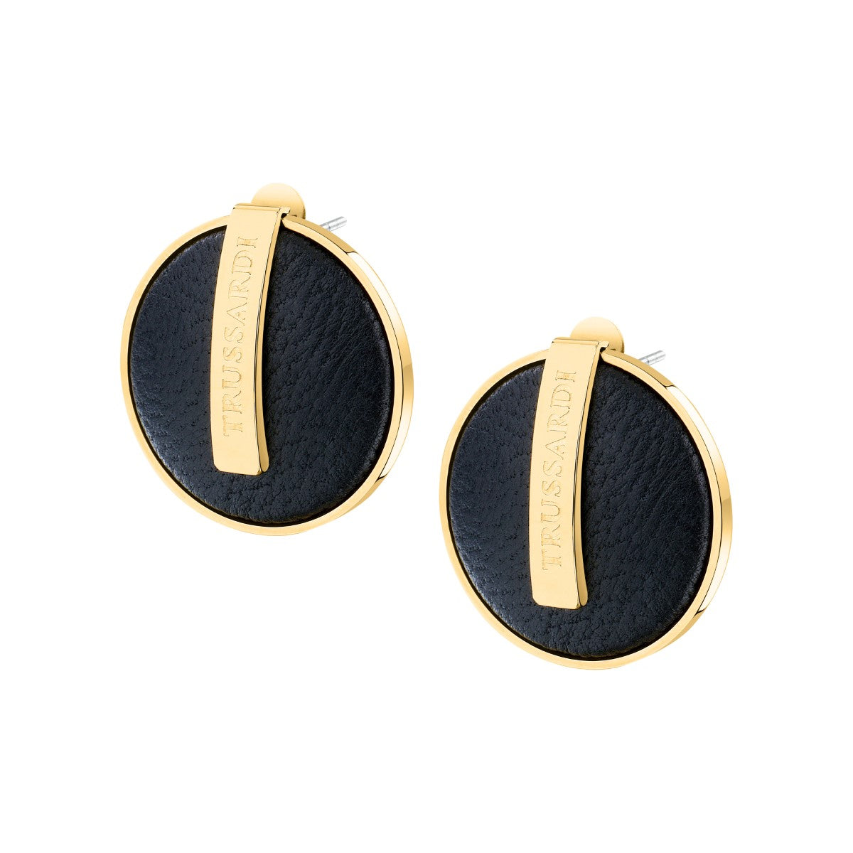 Kolczyki stalowe skórzane - koła - Trussardi T-Round