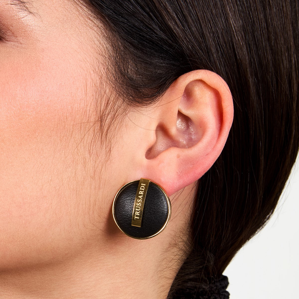 Kolczyki stalowe skórzane - koła - Trussardi T-Round