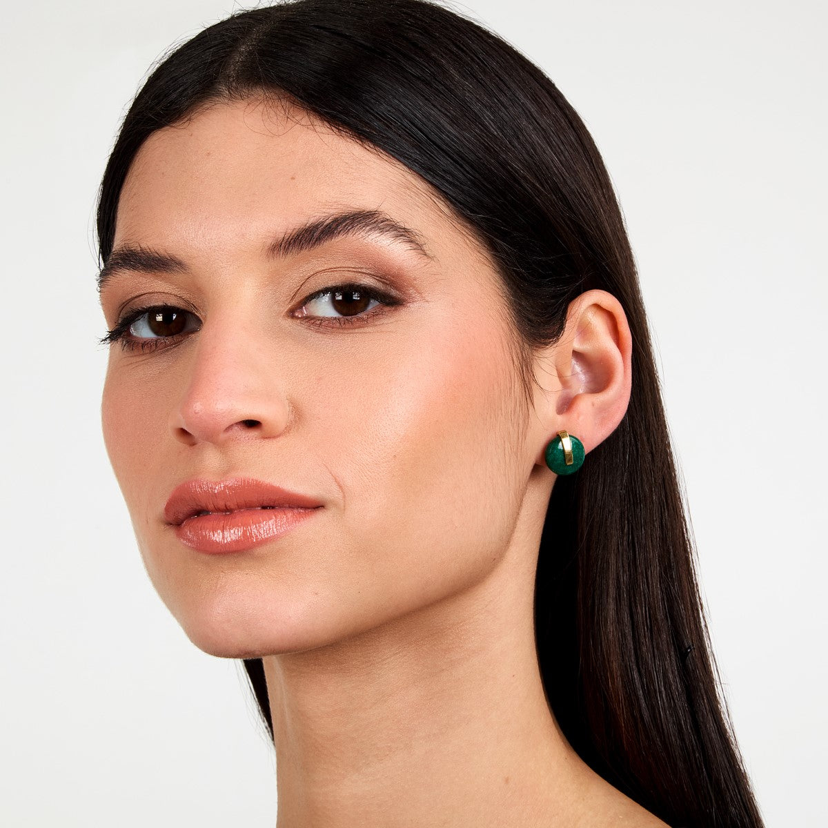 Kolczyki stalowe z zielonym agatem - Trussardi T-Round