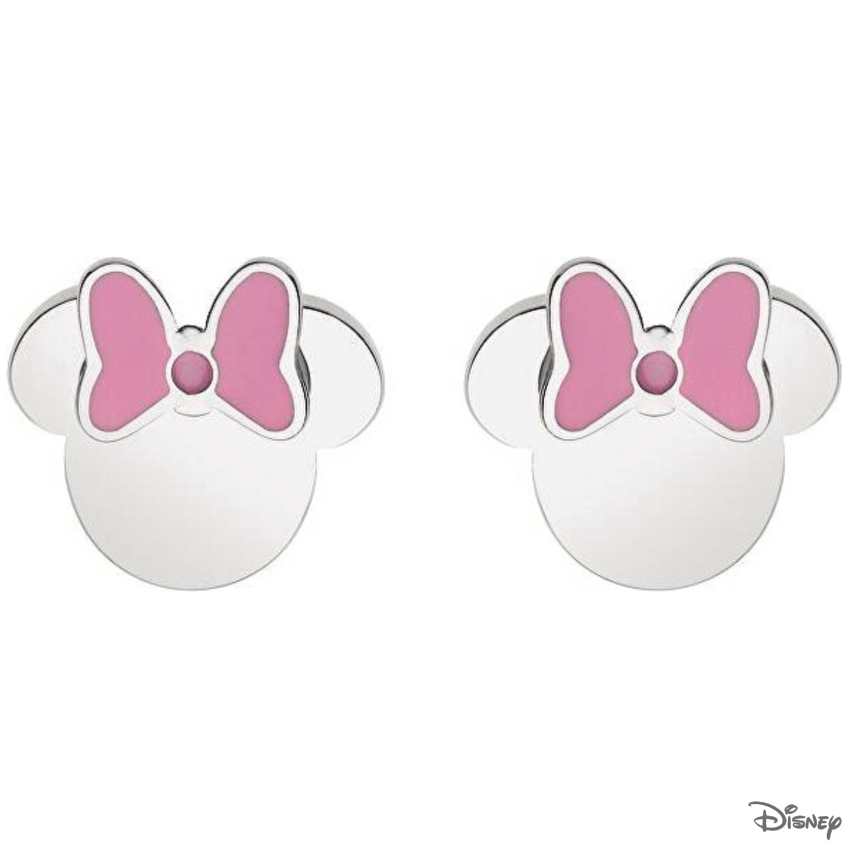 Kolczyki z różową emalią - kokardki - stalowe - Myszka Minnie - Disney