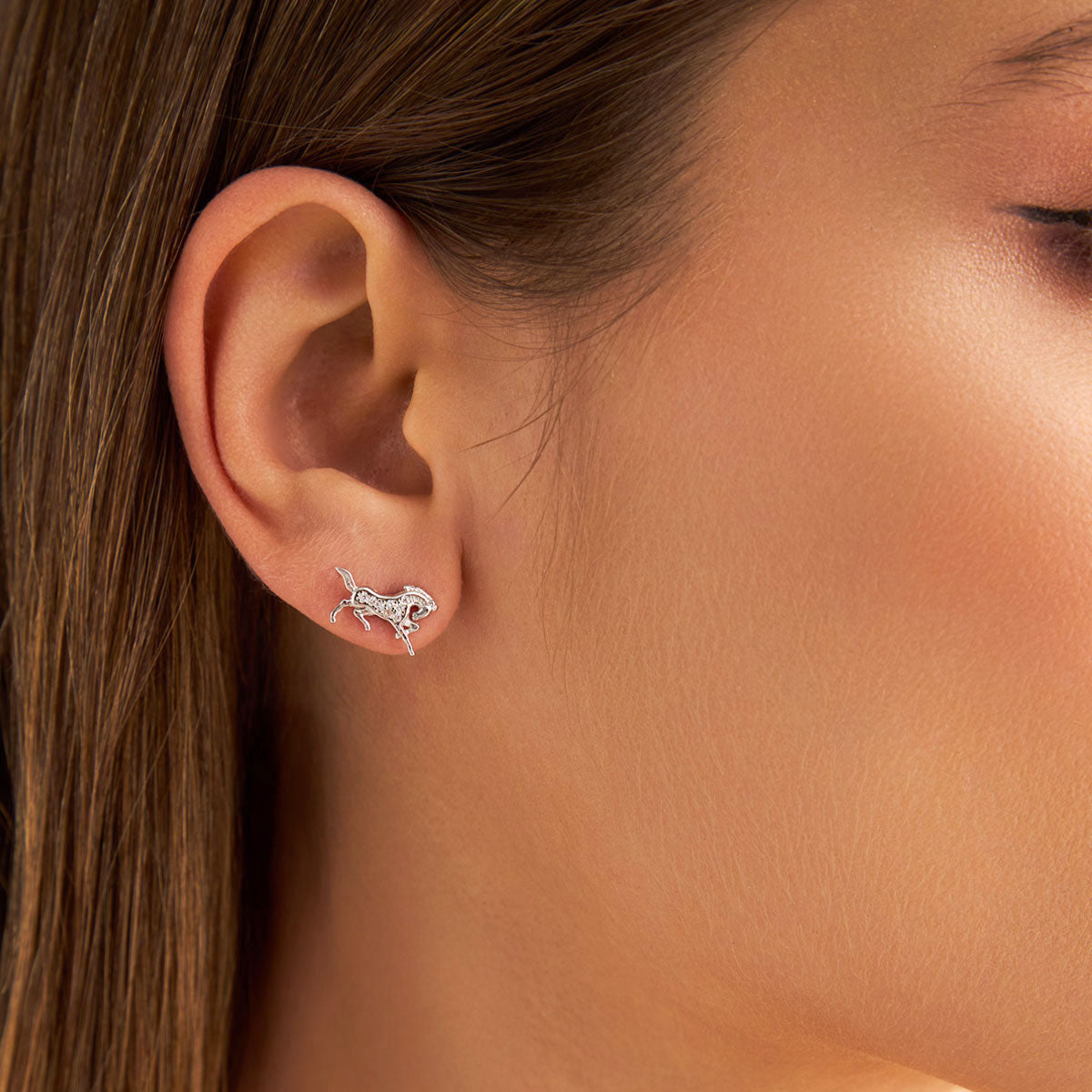 Kolczyki srebrne z cyrkoniami - konie - Bambini