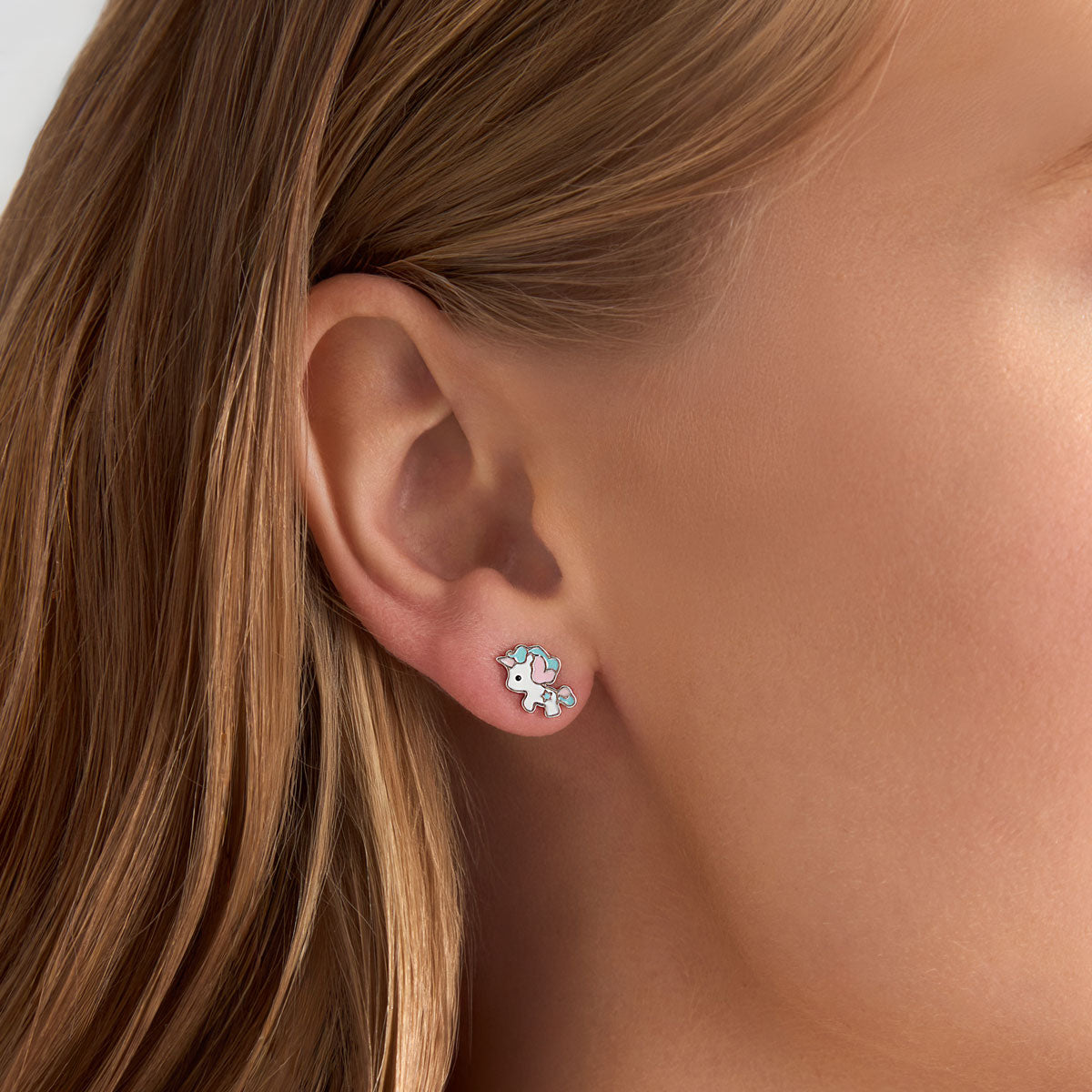 Kolczyki srebrne z emalią - jednorożec - Bambini - Verona