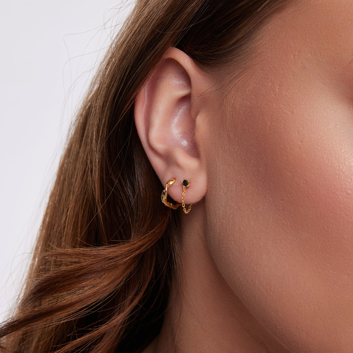 Kolczyki srebrne pozłacane z czarnymi cyrkoniami