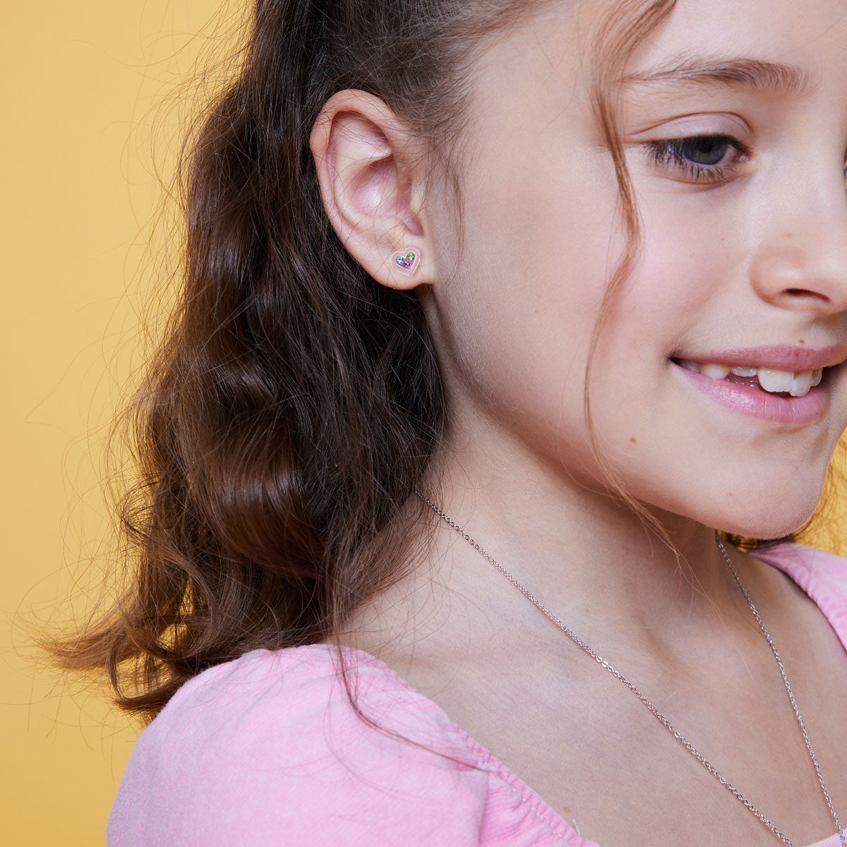 Kolczyki srebrne z emalią i kolorowymi cyrkoniami - serca - Bambini