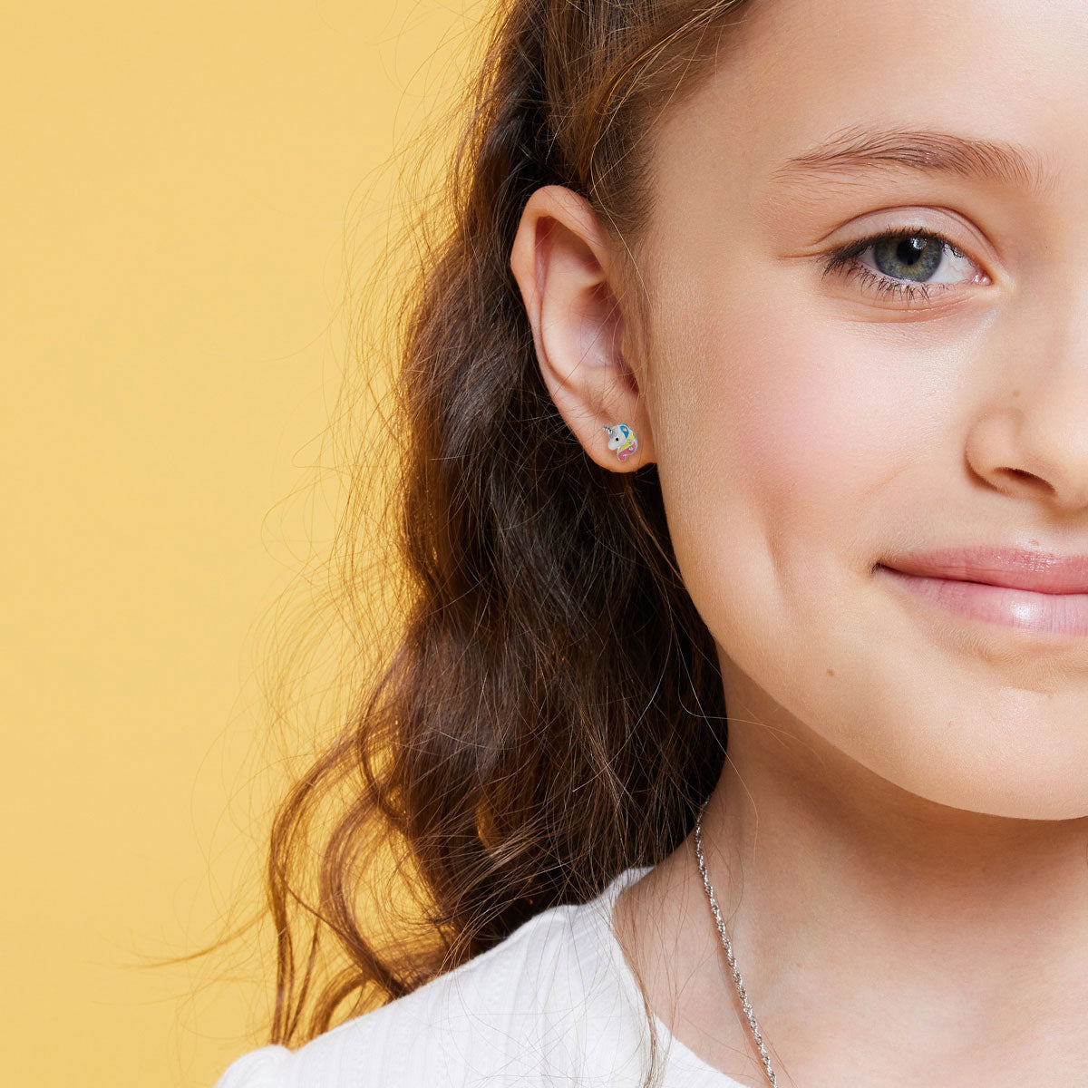 Kolczyki srebrne z kolorową emalią i cyrkoniami - jednorożec - Bambini