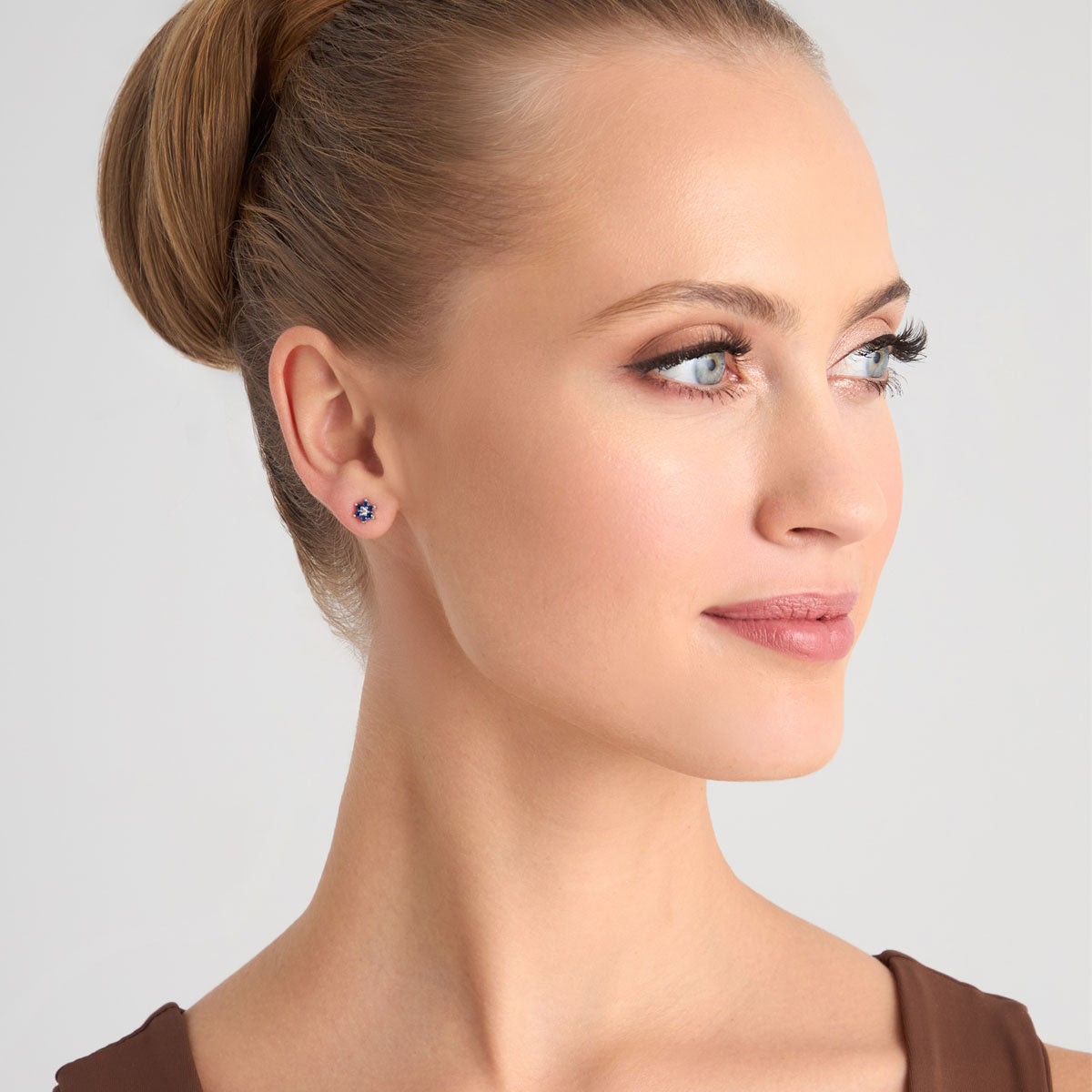 Kolczyki srebrne z cyrkoniami - kwiaty - Bambini