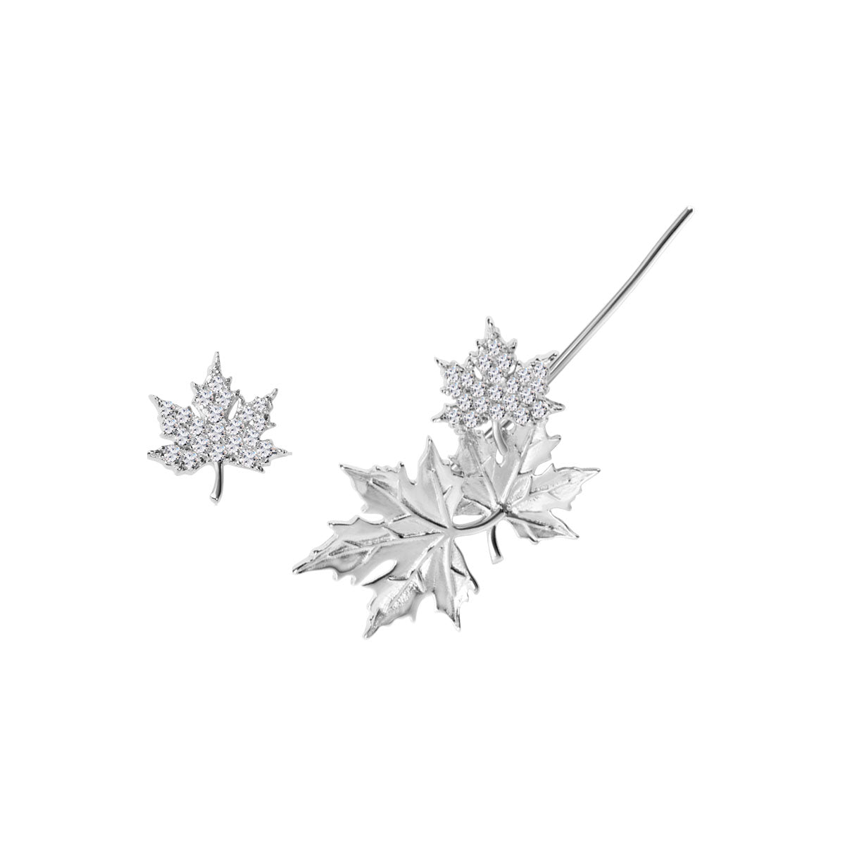 Kolczyki srebrne z cyrkoniami - liście - Natura