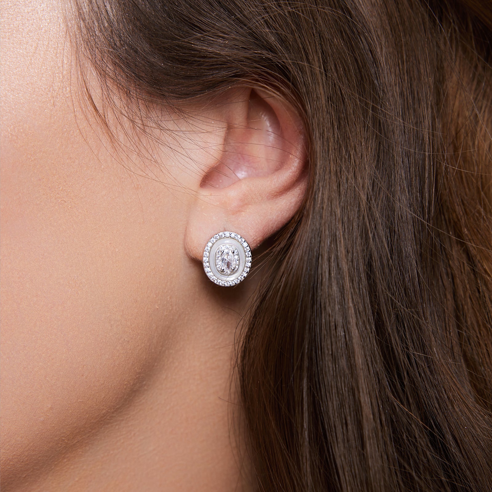 Kolczyki srebrne z cyrkoniami i masą perłową