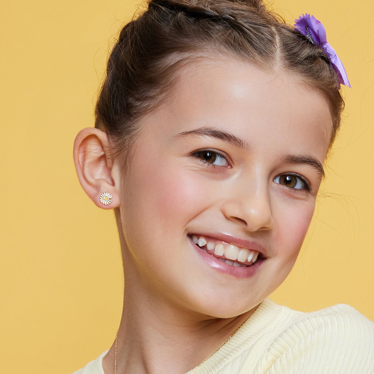 Kolczyki srebrne pozłacane pokryte emalią - stokrotki - Bambini