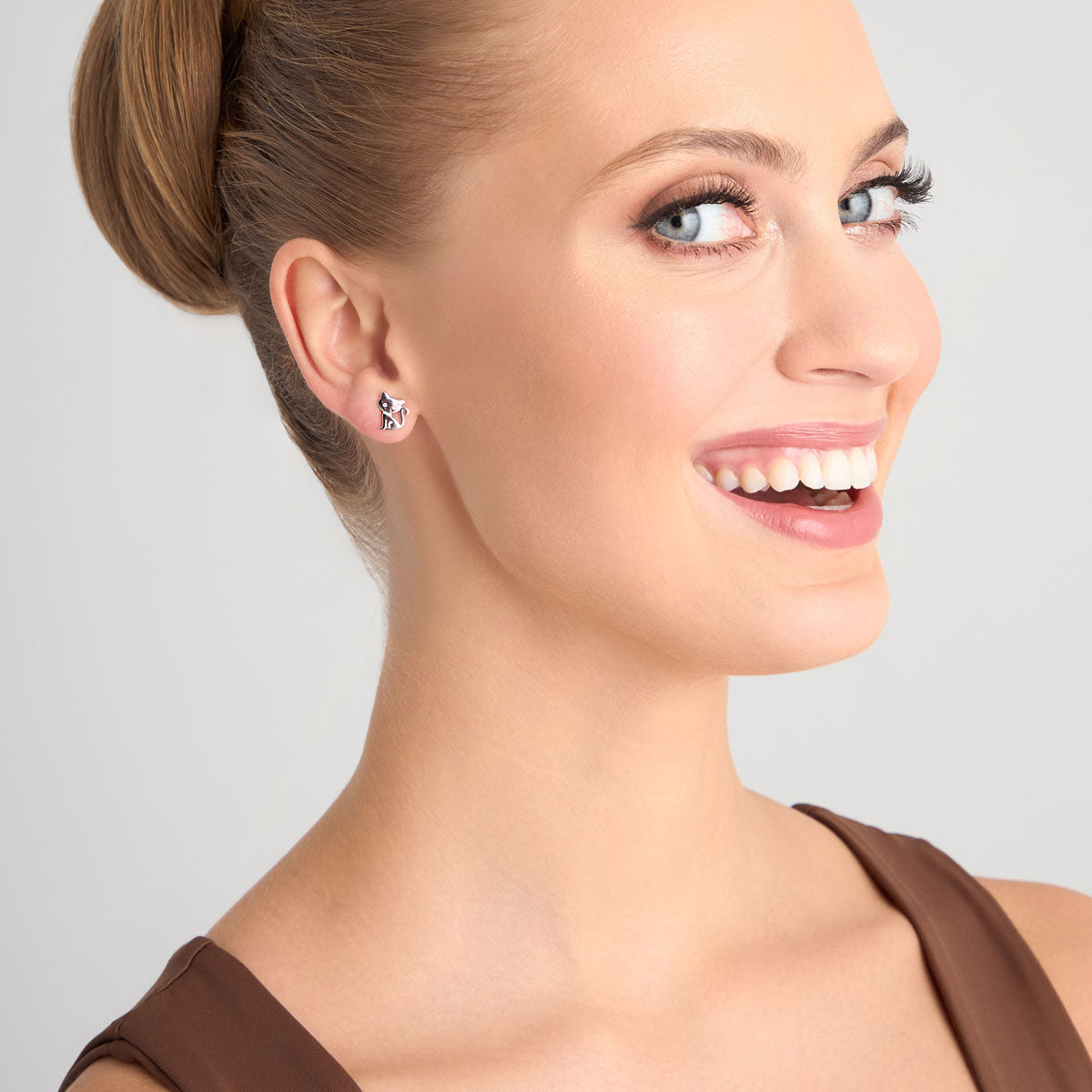 Kolczyki srebrne z cyrkoniami - koty - Bambini