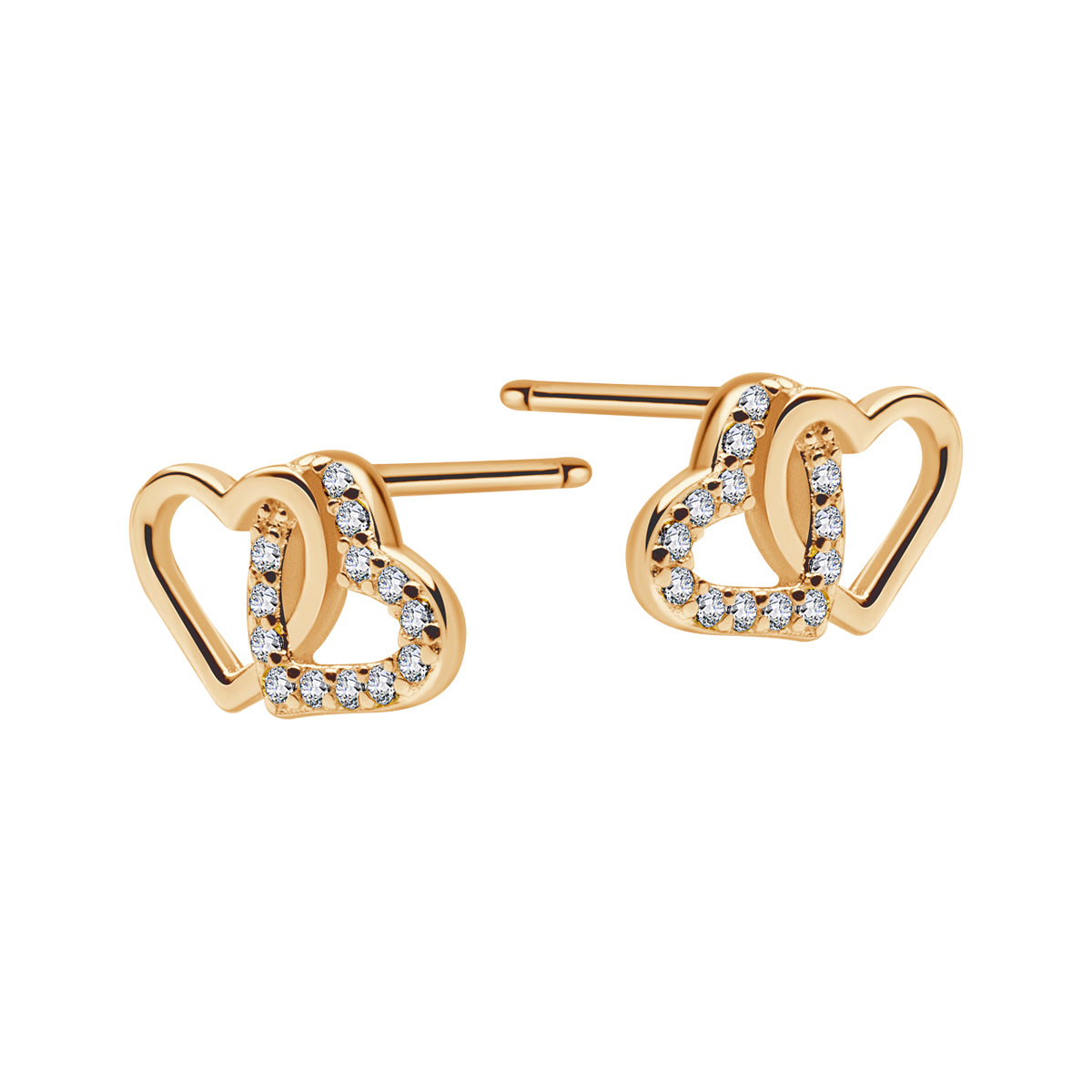 Kolczyki srebrne pozłacane z cyrkoniami - serca