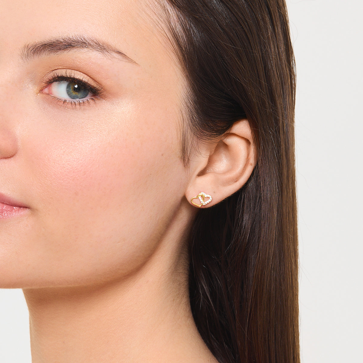 Kolczyki srebrne pozłacane z cyrkoniami - serca