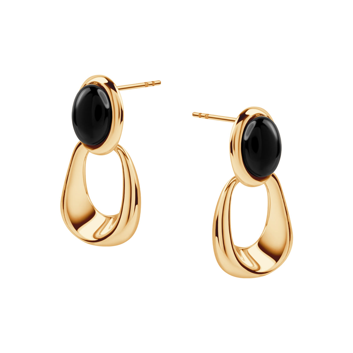 Kolczyki srebrne pozłacane z onyksem