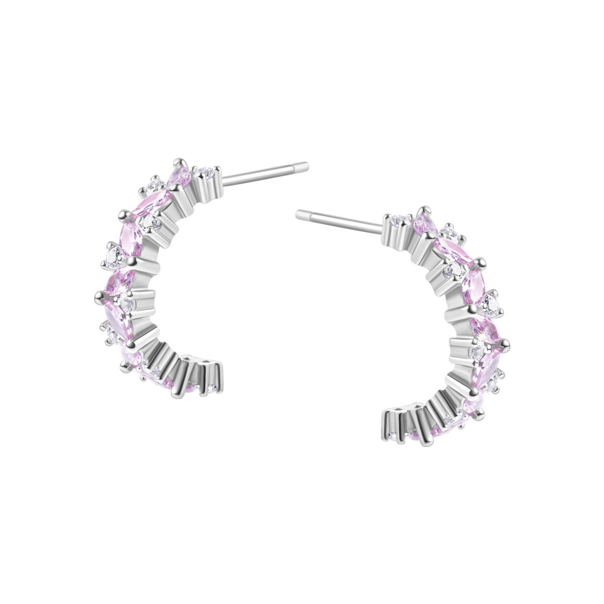 Kolczyki srebrne z różowymi cyrkoniami - Colore